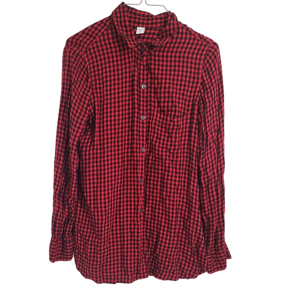 Old Navy Black and Red Plaid Long Sleeve Button Down Top Womens Size Medium M